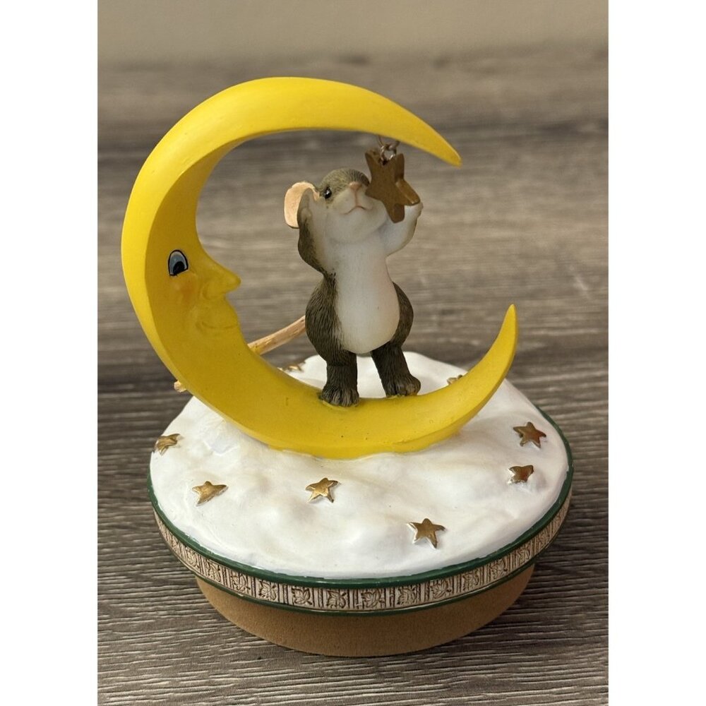 Charming Tails Fitz & Floyd Reach For The Stars Mouse Moon Candle Topper MM23